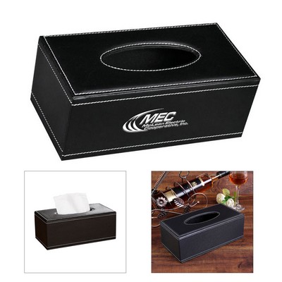 Classic Black Leather Rectangular Tissue Box Cover