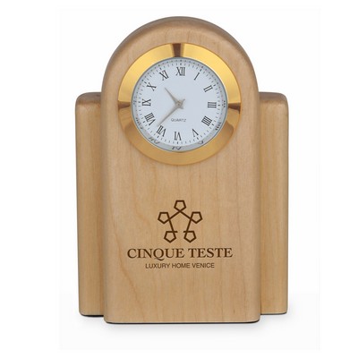 Maple Desk Clock w/Silver Bezel