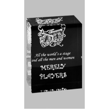 Solid Crystal Engraved Paperweight - Small Black Block