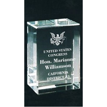 Solid Crystal Engraved Paperweight - Small Clear Block