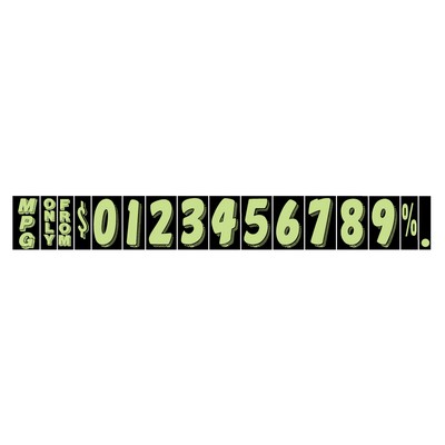 7 ½" Fluorescent Chartreuse & Black Windshield Number Decals (Set of 12)