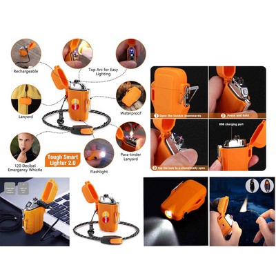 Promotek USB Rechargeable Flameless Lighter with Flashlight (Orange)