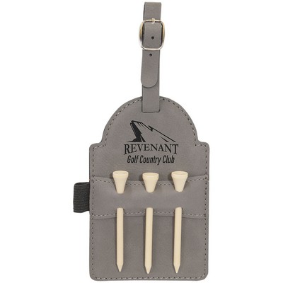 5" x 3 1/4" Gray Leatherette Golf Bag Tag with 3 Wooden Tees