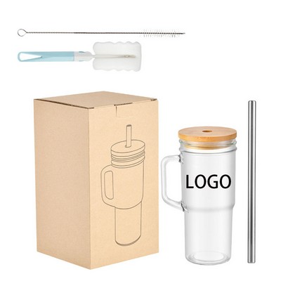 Glass Tumbler Set With Handle And Straw