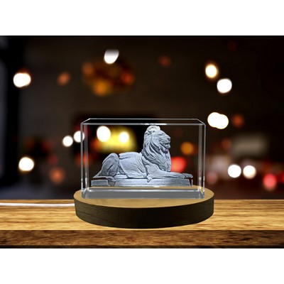 Beautiful 3D Engraved Crystal Library Lion Statue Sculpture
