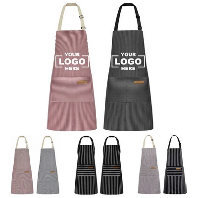 Striped Kitchen Apron with Pockets