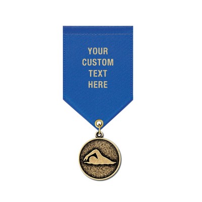 1 1/8" Stylized Swimmer Cast CX Medal w/ Satin Drape Ribbon