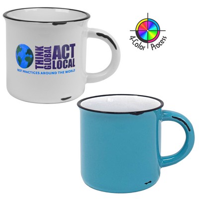 15 Oz. Sky Blue/White w/Black Trim Vintage Distressed Western Mug (4 Color Process)