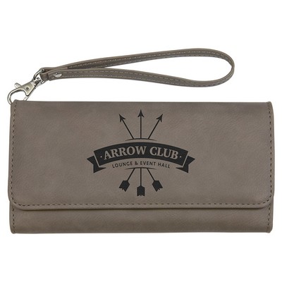 7 1/2" x 4" Gray Leatherette Wallet with Strap