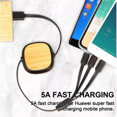Free Shipping 3-in-1 Retractable Bamboo USB Cable