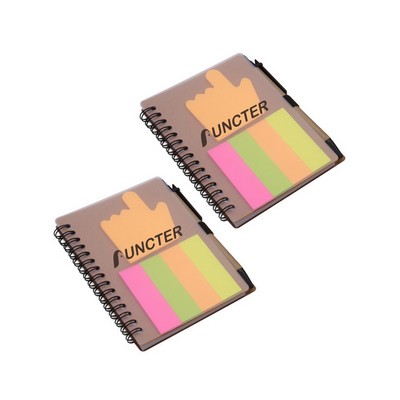 Kraft Spiral Notebook With Thumb Shape Stickies & Pen