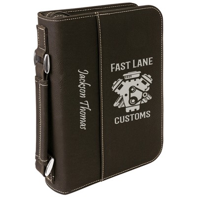 Leatherette Bible/Book Cover - Black/Engraves Silver