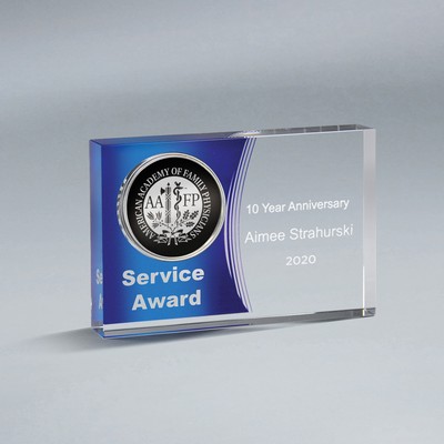 Crystal Tablet with Lasered Black Disc Logo Medallion (4"x6"x1")