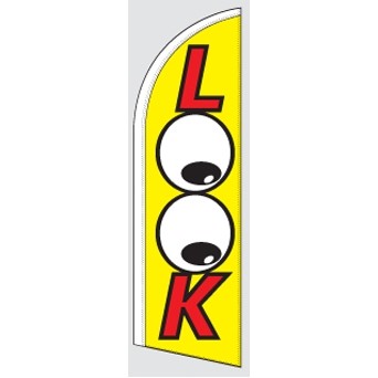 8' Poly-Knit Stock Feather Flag w/Pole Kit (Look Eyes w/Yellow Background)
