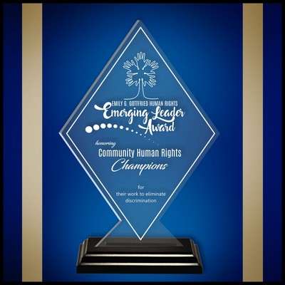 11" Diamond Riser Clear Acrylic Award with a Black Wood Base