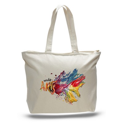Natural Canvas Zipper Tote Bag w/ Squared Bottom - Full Color Transfer (20"x15"x5")