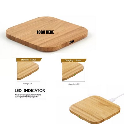 10W Square Bamboo Wood Wireless Charger/Adaptor