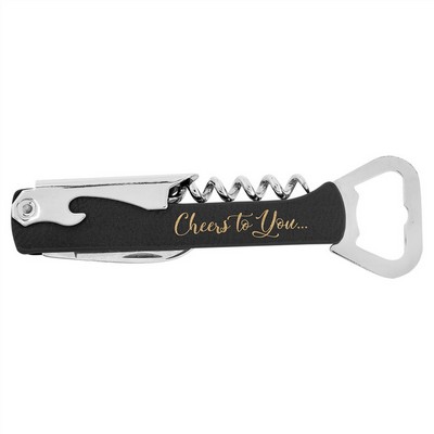 Black/Gold Leatherette Wine Bottle Opener