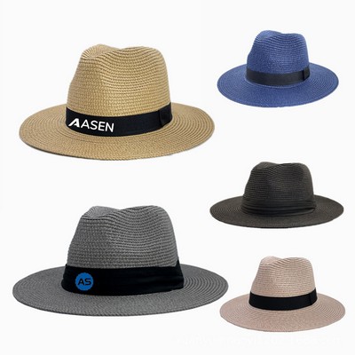Summer Panama Fedora Straw Hat With Black Ribbon