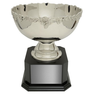 Nickel Plated Paisley Bowl - Rosewood Base, Award Trophy, 1"H / 8 Dia.
