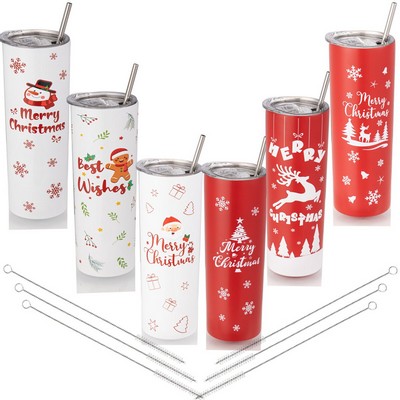 20OZ Christmas Skinny Tumblers with Lid and Straw
