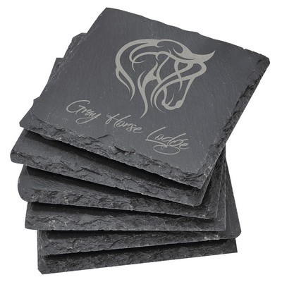 Square Slate Coaster 6 Piece Set (4" x 4")