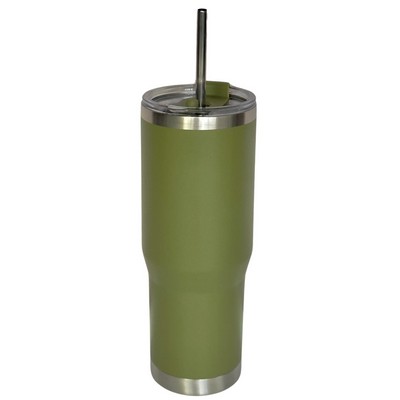 30 Oz. Stainless Double Wall Vacuum Insulated Travel Mug powder coated army green