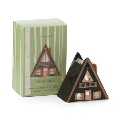 Ceramic Incense & Tea Light Holder Nordic Cabin, Brown - 1 Tea Light & 20 C