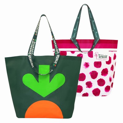 Iconic IKEA™ Style Shopping Bag w/2 Sets Full-Color Logo Woven Handles (25"x18"x10")