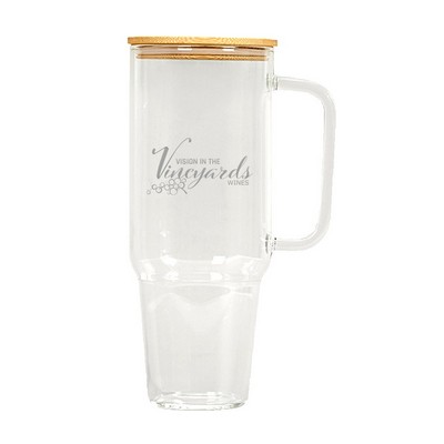 40oz. Glass Tumbler with Handle, Bamboo Lid and Straw