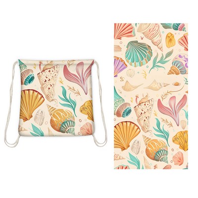 2 in 1 Sublimated Microfiber Beach Towel/Drawstring Backpack 28" x 55"