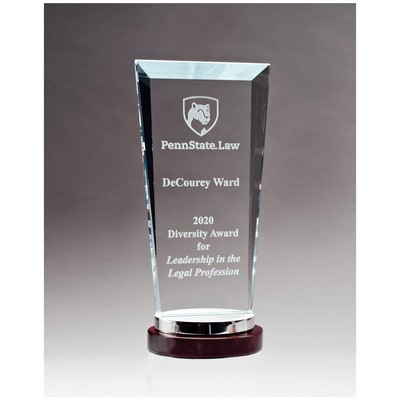 Premium Sapphire Glass Award w/Rosewood and Aluminum Base