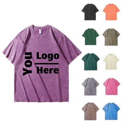 Pure Cotton Vintage Washed Distressed Crew-neck T-Shirt