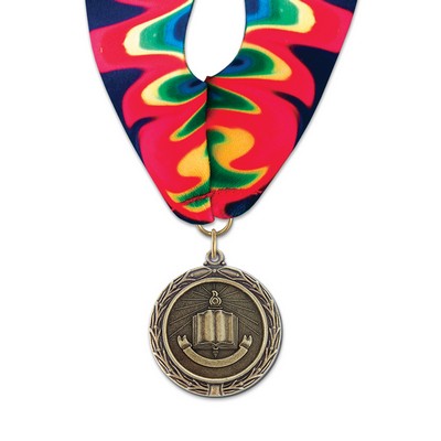 1-1/2" Open Book Cast MX Medal w/ Stock Millennium Neck Ribbon