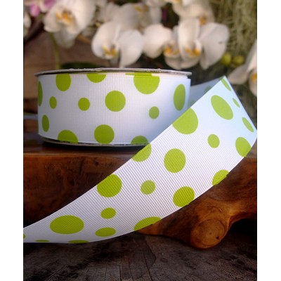 Lime Polka Dot Ribbon Printed on Grosgrain