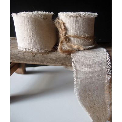 Natural Linen Ribbon w/Fringe Edge