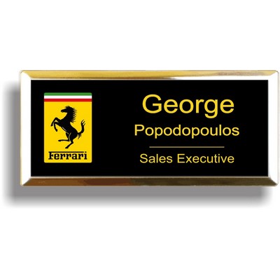 Black Brass Metal Full Color Printed w/ Bright Gold Beveled Metal Frame (1 1/2"x 3")
