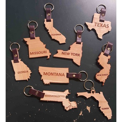 2" - State Shaped Hardwood Keychains