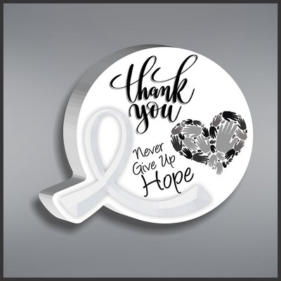 White Awareness Ribbon Round Paperweight in White Acrylic