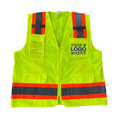 MOQ50Pcs Customize Reflective Surveyor Two-Tone Safety Vest With Multi functional Pocket