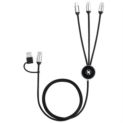 double-input 3-in-1 charging buddy cable set with LED light logo
