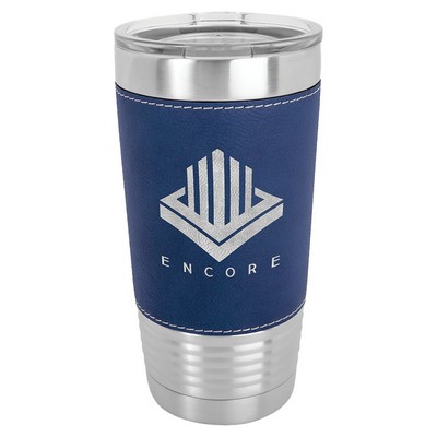 Polar Camel 20 oz. Blue/Silver Laserable Leatherette Tumbler with Clear Lid