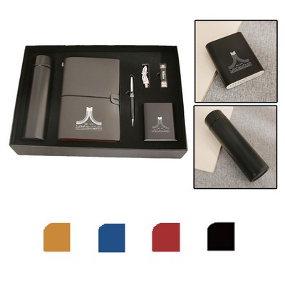 5Pcs Gift Set: Tumbler, A5 Notebook, Ballpoint Pen, USB Flash Drive and Power Bank (Black in Stock)