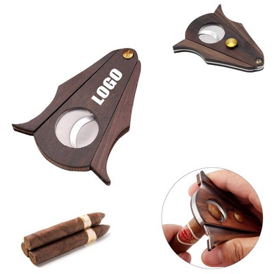 Elegant Cigar Cutter with Wooden Panel and Double Blades