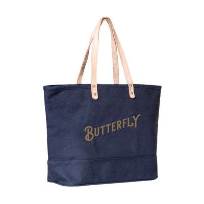 Cotton Canvas Tote with Leather Handles - 19.6"x13"x5.11"