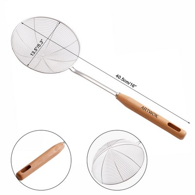 Spider Strainer Cooking Strainer Skimmer with Wood Handle Fryer Scoop Strainers for Kitchen