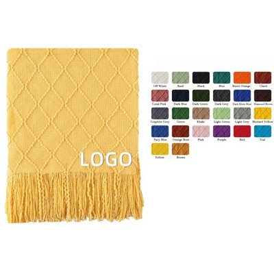 Embroidered Vintage Diamond Knitted Blanket