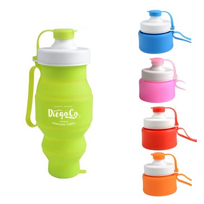 17.5 Oz Silicone Foldable Sports Water Bottle