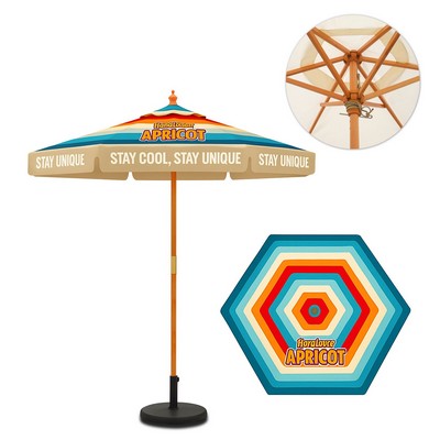 7' Wooden Market Umbrella w/ 6 Panel Full Color