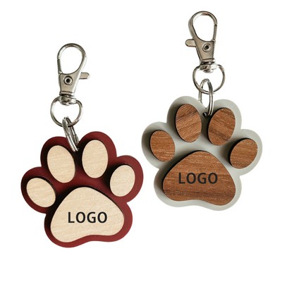 Wooden Cat Paw Print Keychain
